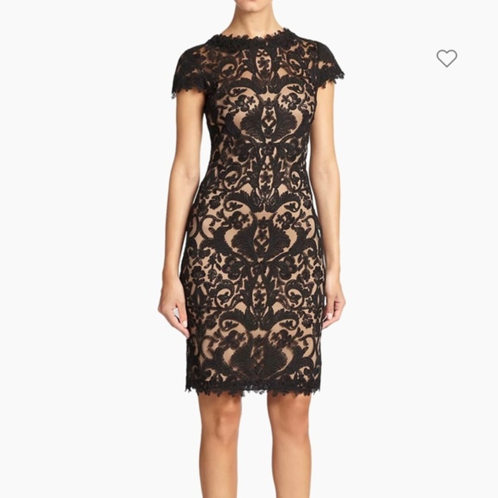 Tadashi Shoji Black Soutache-Embroidered Sheath Illusion Dress Size 14